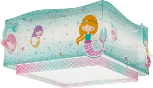 Dalber Deckenleuchte für Kinder Mermaids Meerjungfrauen, Deckenlampe Kinderzimmer, Türkis