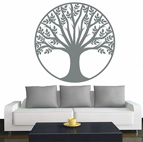 INDIGOS UG - Wandtattoo Wohnzimmer - Wandaufkleber Baum des Lebens - 2 - Lebensbaum Weltenbaum - 120x120 cm - Grau - Aufkleber Kinderzimmer Schlafzimmer Küche Badezimmer Büro Dekoration