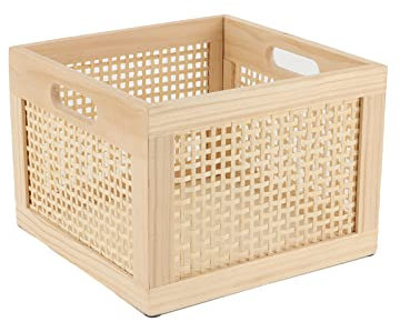 YAHUAN Aufbewahrungsbox aus Bambusholz mit Würfel, dekorativer Holzkorb, Holzkisten, Weidenkorb, Organizer für Zuhause, Büro, Schrank, Regal (Würfel-Bambus)