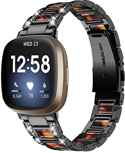 MVRYCE Kompatibel für Sense 2 Armband, Edelstahl Strass Armband Harz Ersatzbänder kompatibel für Versa 4/Sense 2 Smart Watch (Y04)