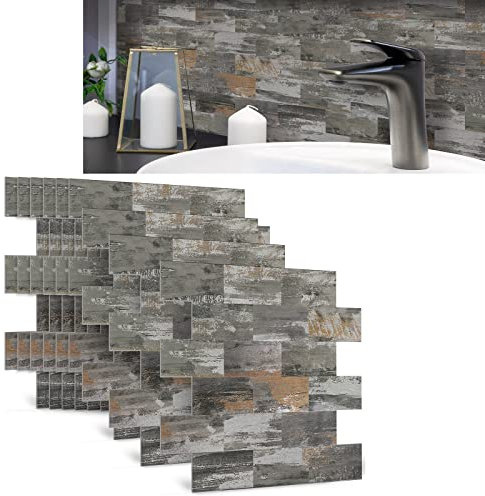 ACXIN 10 hojas de PVC adhesivos para azulejos de cocina, azulejos de PVC, autoadhesivos, para baño, cocina, baño, lavabo (34,3 x 29 cm, camuflaje forestal)