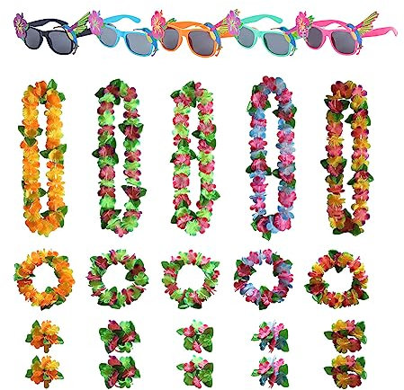 Suitedget B-090 25 Stück Hawaii Kette Blumen Partybrille Party Sonnenbrille Hawaii Party Deko Perfekt für Eine Tropische Luau-Party