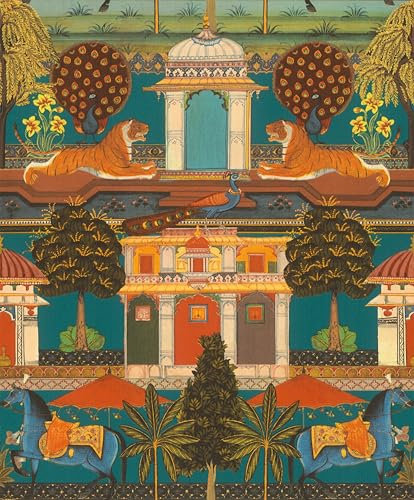 Rasch 746211 Papier peint intissé Motif palais indien et tigre Orange pétrole