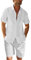 Ensemble de 2 pièces en lin pour homme - Coupe droite - Boutonnière - Chemise de plage et short à manches courtes - Tenues d'été, Blanc., XL