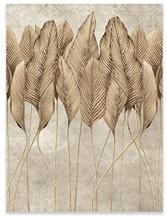 Poster Boho Style Beige Blätter 70x100 cm Hochformat - OHNE RAHMEN XXL Wandposter Kunstdruck Fotoposter Wandbild Wandbilder Wand Bild auf Poster Wohnzimmer Schlafzimmer Küche