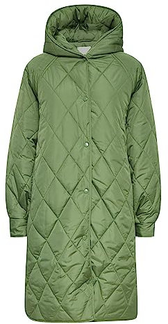 ICHI IHHANSA JA Damen Steppmantel Wintermantel Winterjacke Steppmantel mit Druckknöpfen und Kapuze, Größe:XL, Farbe:Willow Bough (180119)