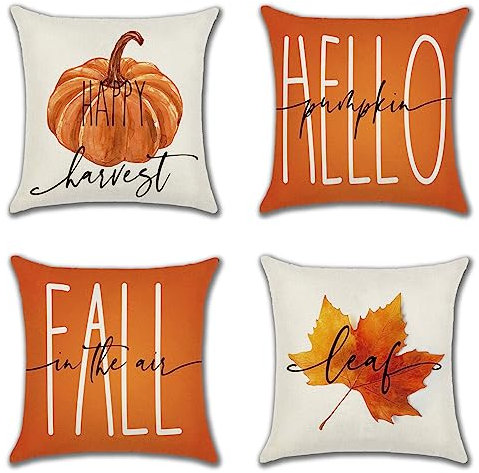 Ohok 4er Set Dekorativ Herbst Kissenbezug mit Motiv 45x45 cm, Polyester Leinen Zierkissenbezüge, Deko Sofakissen Couchkissen Kissenhülle Set für Schlafzimmer Wohnzimmer Sofa Couch Auto (Fall - B)
