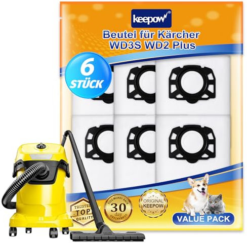 KEEPOW 6 sacchetti per aspirapolvere Kärcher WD 2 Plus, WD 3S, sacchetti per Kärcher KWD 1, KWD2, KWD3, MV3, SE4001, SE4002