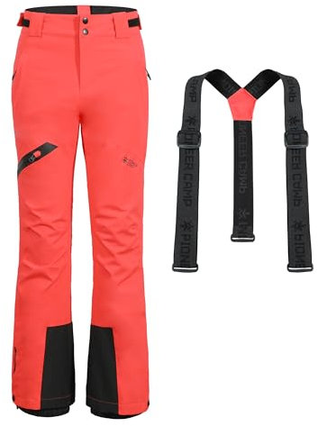 Pioneer Camp Skihose Damen Schneehose abnehmbaren Hosenträgern Wasserdicht Winddichte Verschweißte Nähte Schneefang Snowboardhose Softshellhose Outdoorhose Funktionshose Neon-Coral XL
