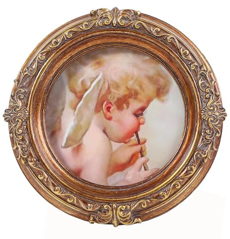 LIHOLO Kleiner Vintage-Bilderrahmen, 7,6 x 7,6 cm, antiker runder Bilderrahmen, Brieftaschengröße, Bilderrahmen für Tisch- und Wandmontage, bronzefarbene Engelsflügel, Wanddekoration