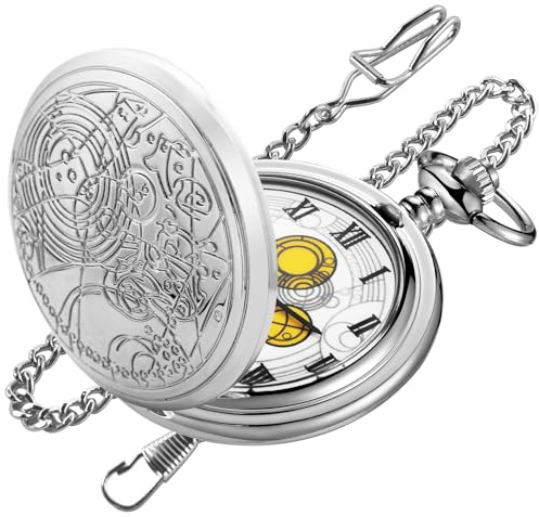 Realpoo Dr Who Taschenuhr für Herren, römisches digitales Zifferblatt, weißes Zifferblatt, Taschenuhr für Herren, mit Kette, Dr-Silber, Modisch
