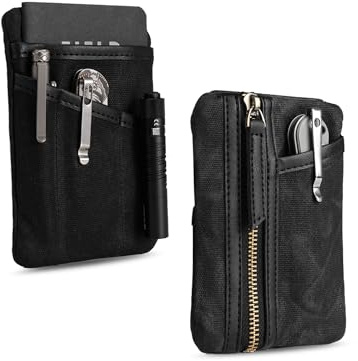 Sayram SP6 EDC Pouch, Waxed Canvas Compact Pocket Organizer, EDC Pocket Pouch for Men, Zippered Pocket Pouch, Mini EDC Organizer for Everyday Carry, Multitool Organizer Pouch (Oil Wax Black)