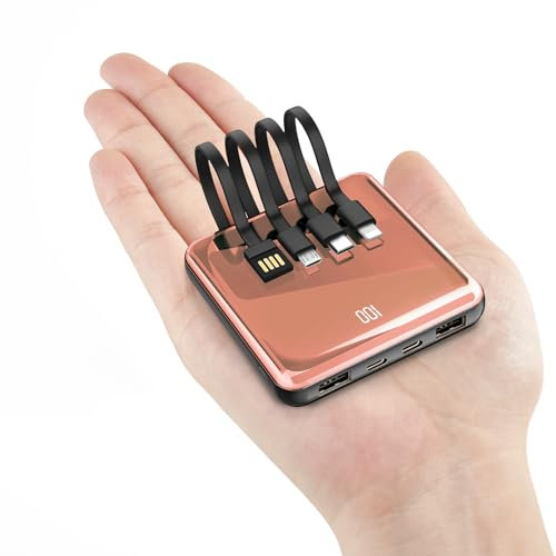Batterie externe avec câble, 10 000 mAh, mini batterie externe compacte avec chargeur rapide portable, écran LED, 5 sorties et 3 voies d'entrée, compatible avec iPhone 12 13 15 14 Pro, Samsung, iPad,