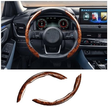 JNNJ 2 Stück Universal Auto-Lenkradabdeckung, Anti-Rutsch Atmungsaktiv Langlebige Lenkradabdeckungen, Lenkradabdeckung Mahagoni Holz Effekt, Für Auto Van LKW(Braun)