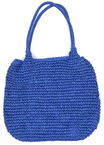 stylx Korbtaschen UNI Damen Stroh Umhängetasche Mori EIN-Schulter-Strohsack Handgewebte Basttasche Korbtasche Sommer Strand Geldbörse Frauen Weben Handtasche für Arbeit Reise Outdoor (royalblau)