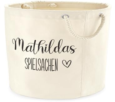 Dekokorb mit Wunschnamen, Personalisierter Aufbewahrungskorb, Spielzeugkorb mit Herz, Kinderzimmerdeko mit Namen
