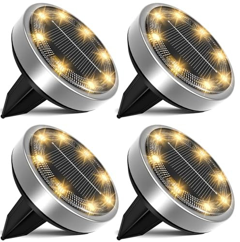 nipify Luces Solares LED Exterior Jardin Suelo, 4 Piezas Luz Solar Piscina, IP65 Impermeable Lampara Solares para Césped, Patio, Camino, Escalón, Blanco cálido