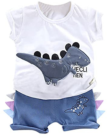 UnoSheng T Tenues Ensemble imprimé Pots Court Dinosaure Chemise de bande dessinée Bébé Lettre Tenues & Ensemble Vêtements 86 Garçon, Blanc., 90 cm