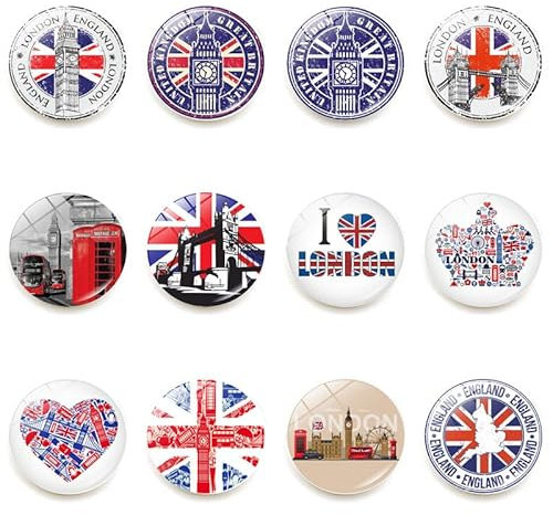 Kühlschrankmagnete mit UK-Flagge, London-Gebäude, Kühlschrank-Aufkleber, Big Ben, London Bridge, London, Großbritannien, Tourismus, Souvenir-Magnete für Kühlschrank, Whiteboards, 12 Stück