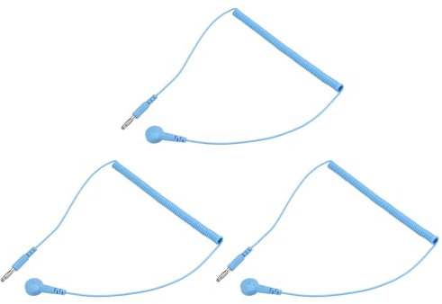 sourcing map ESD Grounding Cable Cord 180cm/71 Inch Long,Anti-Static Ground Wire Cable Banana Tip+Buckle for Eliminate Conductor Electrostatic,Pack of 3(Blue)