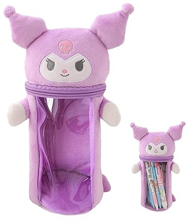 HOOKTA Purin Kuromi Federmäppchen mit Durchsichtigem Fenster Reißverschluss Smoothy Federmäppchen Make-up Tasche Duarable School Kitty Federmäppchen für Teenager Mädchen Jungen (Lila)
