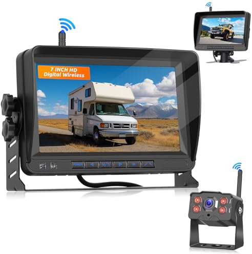 1080P Wireless Reversing Camera Kit 7 HD LCD Screen Monitor 12V-36V with Sun Shade Bracket Waterproof 18LED Night Vision Rear View Backup Camera for RV/Bus/Trailer/Truck