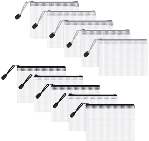 Heveer Dokumententasche mit Reißverschluss A6 Mesh Zip Bag Wasserdichte Document Case für Datei Papier Quittungen 10 Stück Schwarz Grau