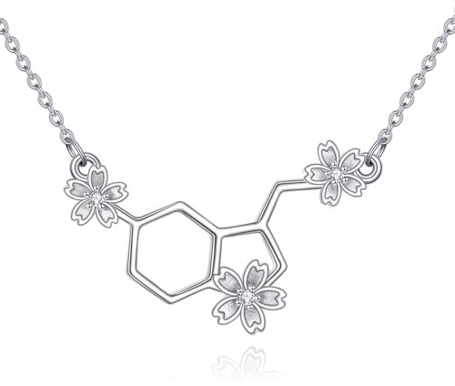 Vadmans Halskette aus Sterling Silber mit Molekularem Serotonin Blumen Halskette Dopamin Halskette Geburtstag Sgeschenke für Frauen Chemie Absolventen (Molekularem Halskette)