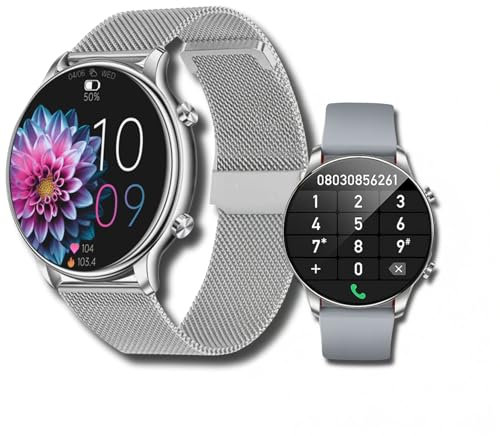 LUNIQUESHOP Montre Connectée Femme avec Appel Bluetooth 1.6 Smartwatch Temperature Oxygene Sanguin Tension Fréquence Cardiaque Podomètre Sommeil Météo 2 Bracelets Cadeau iOS Android LSWATCH Argent