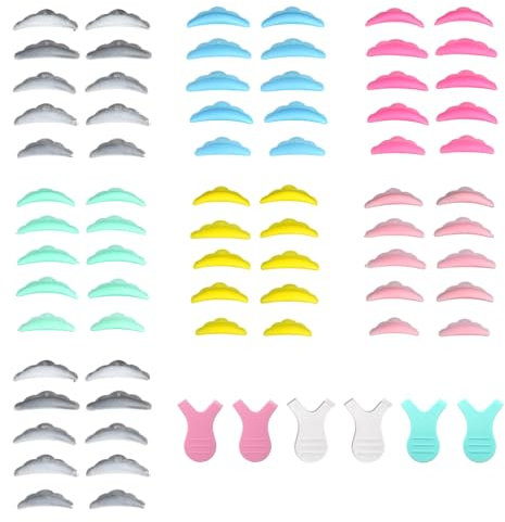 76 Piezas Set abarcar 70 Almohadilla de Permanente y 6 Cepillos de Pestañas en Forma de Y Tricolor, silicona rizador permanente de pestañas Almohadilla