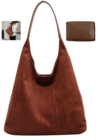 Leder Tote Handtasche Damen Groß Shopper Wildleder Shoulder Uni Hobo Tasche Schultertasche Slouchy Beuteltasche Damen-Shopper (Braun)