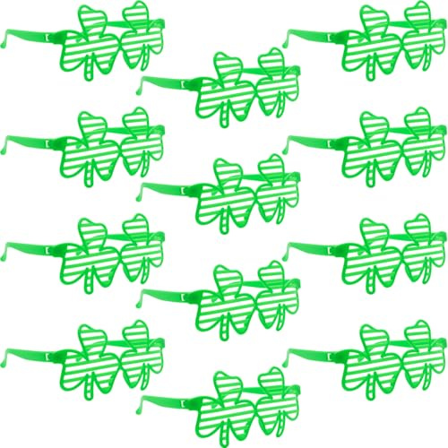 SECALIFE 12 Paar St. Patricks Day Kleeblatt-Brille, Shutter, Partybrille, irische grüne Sonnenbrille, Eyeware, Kostümzubehör, Partyzubehör für Männer und Frauen