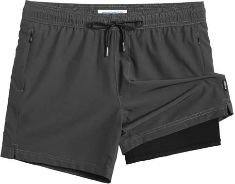maamgic Badehose Herren 2-in-1 Badeshorts Schnelltrocknend 14cm Innennaht | weiches Innenfutter, Anti-Scheuer, 4-Wege-Stretch, 2 Reißverschlusstaschen, Handy-Innentasche, Seitenschlitze, Sport & Alltag