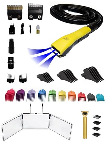 Haarschneidemaschine Staubsauger, 2x Scherkopf Hair Easy Cut + LED Kosmetikspiegel 360° 3-seitig + Konturenschneider