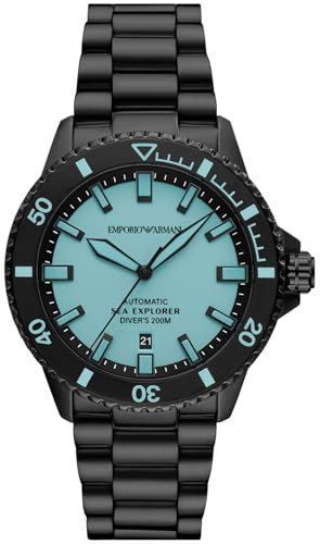 Emporio Armani Watch for Men, Quartz Movement and 42mm Case Size with Stainless Steel, Leather or Silicone Strap Blau und Schwarz, 42.5MM