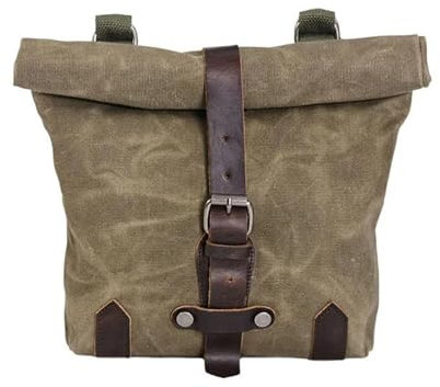 Leder & Satteltaschen Motorrad Seitentasche Im Retro Stil Ölwachs Kopftasche wasserdichte Werkzeugtasche Umhängetasche Motorrad Tasche(Armeegrün)