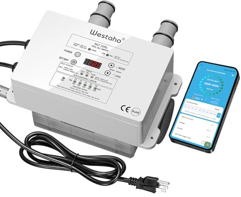 WiFi Salzchlorgenerator, Westaho Salzwasser Pool Chlorinator System mit APP Fernbedienung, USA Titanium Salzzelle, kompatibel mit Intex Pool, für oberirdische Pools bis zu 15.000 Gallonen