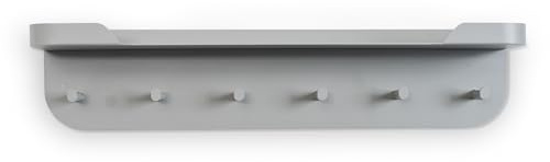 möbelando Garderobenleiste >Jil 1< modernes Design, stilvoll für Flur & Eingangsbereich, mit 6 Haken & Ablage - Metall, grau, 70x15x12 cm, montiert