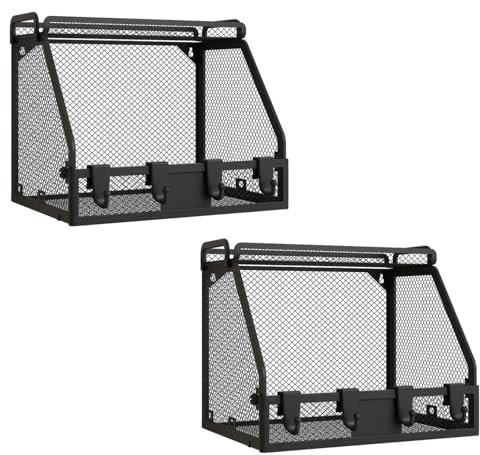 Gemsaya 2 Stück Obstkorb Hängend Küchen Organizer, Faltbar Obst Aufbewahrung Küchenorganizer mit 4 Haken, Wandmontierbar Drahtkorb für Aufbewahrung Obst Gemüse Snacks (Schwarz)