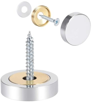 TA-VIGOR 25mm Screw Caps, 8PCS Silver Polished Mirror Screw Cover Caps | Brass Decorative Caps Cover Nails, Screw Caps Covers Fasteners for Mirrors, Glass Panels, Bathroom, Sign Boards, Advertising