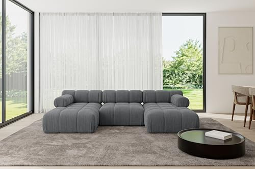 ALTDECOR Modulares Sofa Ecksofa in U-Form Corner modular Sofa Eckcouch Couch Wohnlandschaft Cauchsofa Polstersofa Tesso-U1-285x160x70 cm Dunkelgrau