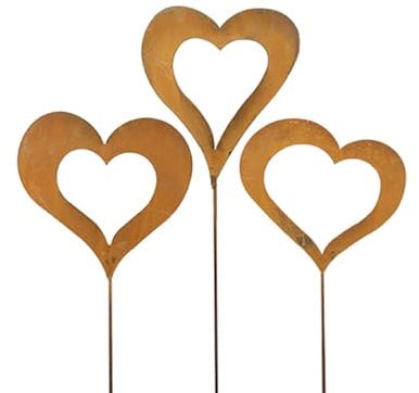 VOSTEEN 1x Herz-Gartenstecker 60 cm braun - Blumenbeet Deko draußen Elegante Optik und robust - Grabdekoration wetterfest rostige Gartendeko