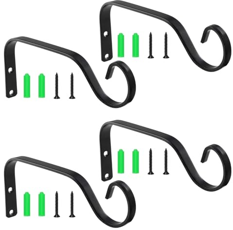 FESSOSKO 4 Pièces Suspension Plante Exterieur, Support pour Plantes Dintérieur en Fer, Porte Plante Mural avec Accessoires de Fixation pour Pots de Fleurs, Nichoirs et aAppliques, Noir