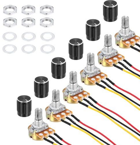 QUARKZMAN 6 Pack WH148 Potentiometer B1K Ohm Einzelgelenk Variable Widerstände 3 Anschlüsse Linear Taper Dreh 20cm JST-XH2.54 Verbindungskabel Mit Drehknopf Für Audio Lautstärkeregler