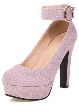 Donna Cinturino alla Caviglia Scarpe da Vestito con Fibbia Punta Tonda Glitterate Mary Jane Scarpe Tacco Grosso Alto Plateau Décolleté,Viola,39 EU