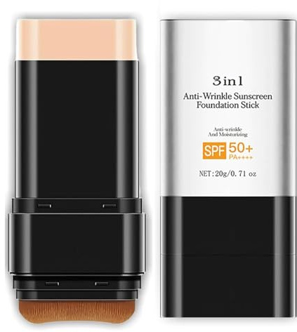 3-in-1 Anti-Falten Foundation Stick Koreanische Feuchtigkeitspflege Leichter Makelloser Abdecker Foundation Stick, Feuchtigkeitsspendendes Doppelseitiges MakeUp mit Pinsel, Medium