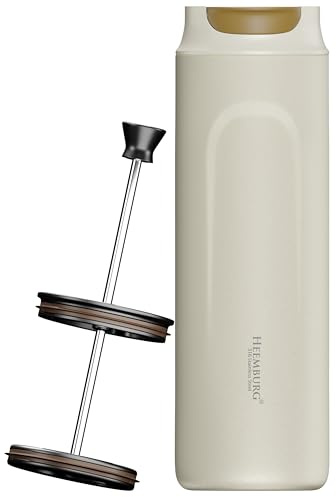 Heemburg Travel French Press 430 ml Double Wall Insulated Stainless Steel | Leak-Proof Portable Coffee Maker To Go