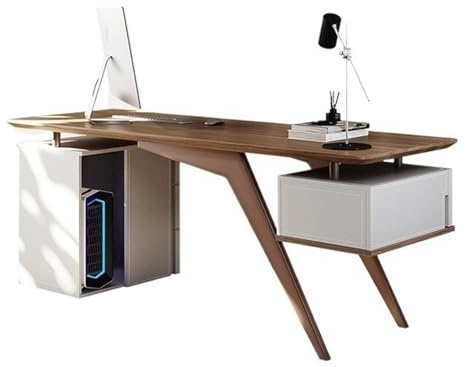 ZENGXJYCQINGJIANG Gaming Desk Modern Minimalist Laptop PC Desk with Drawers, Sturdy Home Office Workstation with Storage Cabinet, Walnut Brown(L)