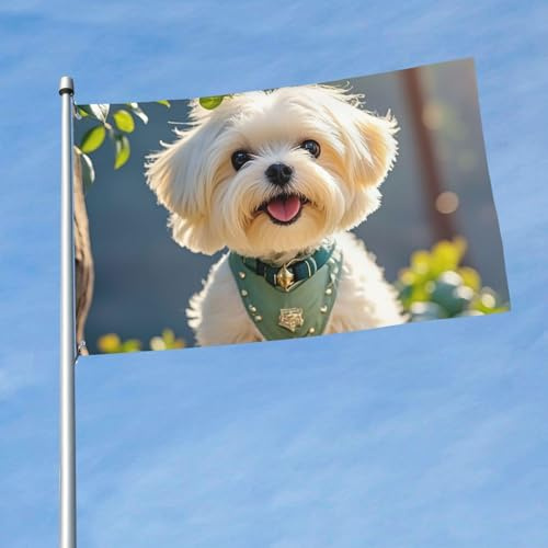 Flagge, 90 cm x 150 cm, doppelseitige Flagge, 200D, schweres Banner, schöne maltesische Hunde-Willkommensflaggen, Dekoration, Outdoor-Banner mit Messingösen, Gartenflaggen für alle Jahreszeiten