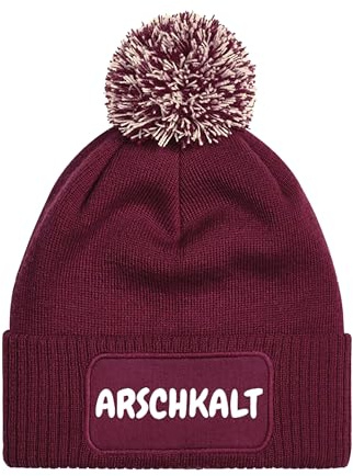 NIMAMA Mütze Beanie Arschkalt Strick Bommel Wintermütze Statement Lustiger Spruch Unisex Strickmütze für Herren & Damen